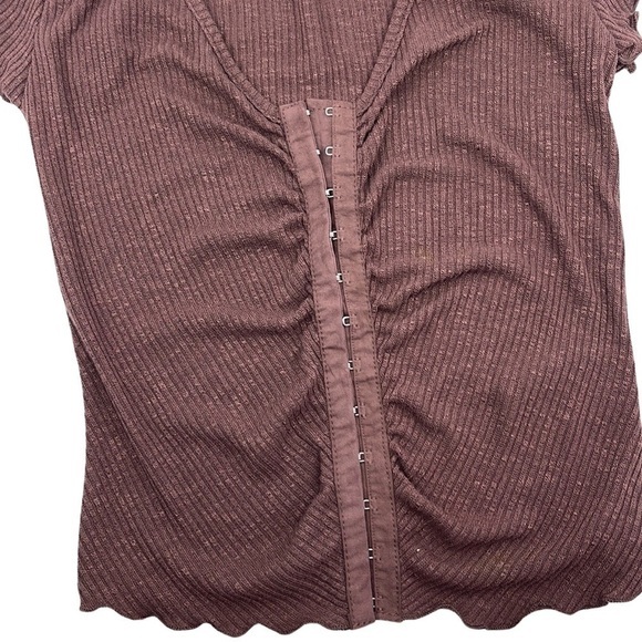NWT WildMeadow Corset Brown Ribbed Short Sleeve Top (Small) - Picture 3 of 3